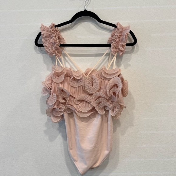 Free People Pink Ruffled Bodysuit - Picture 3 of 4